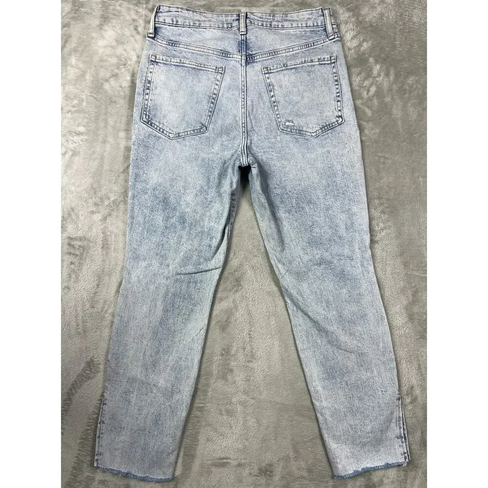 Old Navy Jeans OG Straight High Rise Raw Hem Slit Acid Wash 10
